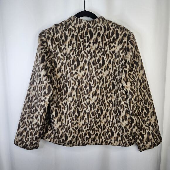Chicos Fierce Womens Faux Fur Emma Jacket 2 Large Leopard Brown Tan Cheetah Coat - Picture 4 of 9